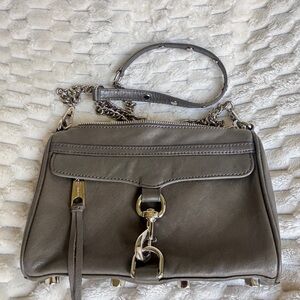 Rebecca Minkoff Mini MAC Taupe Grey Leather Crossbody Silver Hardware